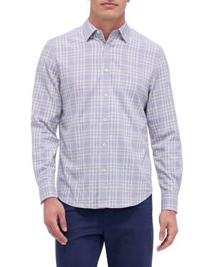 Bugatchi Karl Shaped Fit Plaid Performance Button-Up Shirt - Purple