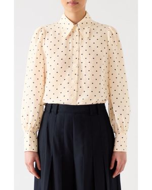 LK Bennett Sonya Polka Dot Button-Up Shirt - White