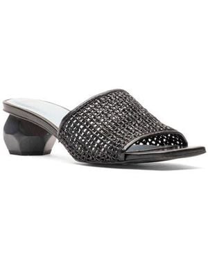 Frances Valentine Raffia Block Heel Sandal - Gray