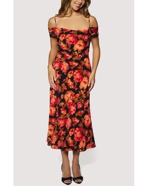 Lost + Wander Evenign Bloom Cold Shoulder Midi Dress - Red