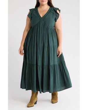 Treasure & Bond Crinkle Finish Flutter Sleeve Maxi Dress - Green