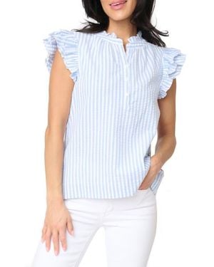Gibsonlook Stripe Flutter Sleeve Seersucker Top - Blue