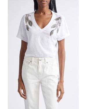 Cinq À Sept Bree Beaded Cotton T-Shirt - White