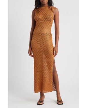 TOPSHOP Sequin Metallic Knit Scoop Back Midi Dress - Brown