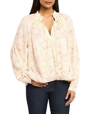 Cinq À Sept Malva Floral Split Neck Top - Natural