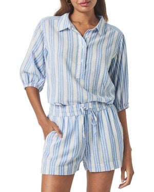 Splendid Allison Variegated Stripe Linen Blend Top - Blue
