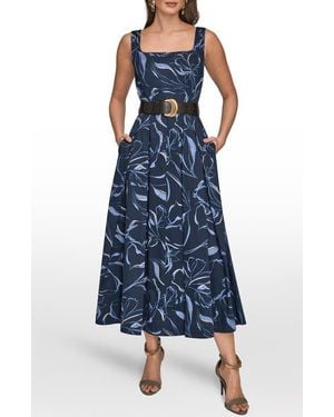 Donna Karan Belted Midi Dress - Blue