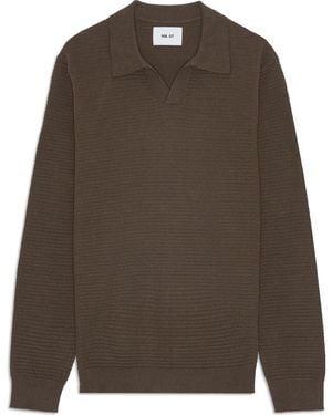 NN07 Paul 60019 Long Sleeve Ribbed Organic Cotton Polo Sweater - Brown