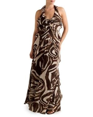 EVER NEW Etta Ruffle Halter Dress - Brown