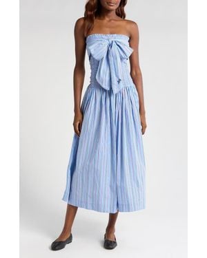 Damson Madder Mia Tie Neck Strapless Midi Dress - Blue