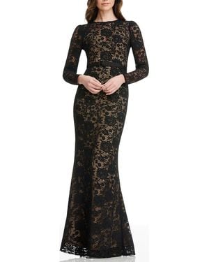 dress the population maxwell square neck long sleeve gown Dress the Population Maxwell Square Neck Mesh Long Sleeve Column Gown
