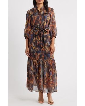 Julia Jordan Metalllic Abstract Print Maxi Dress - Brown