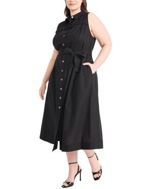 Maggy London Tie Waist Sleeveless Maxi Shirtdress - Black