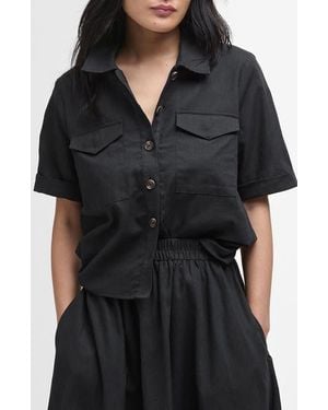 Barbour Luna Short Sleeve Cotton & Linen Button-Up Shirt - Black