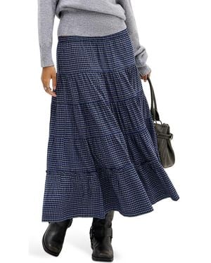 BDG Becks Smocked Tiered Cotton Midi Skirt - Blue