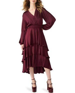 Steve Madden Bei Long Sleeve Tiered Satin Midi Dress