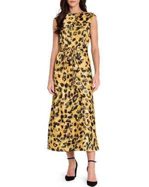 Tahari Belted Sleeveless Midi Dress - Metallic