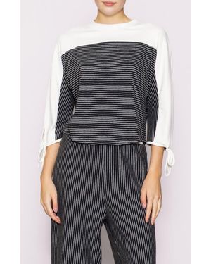 MELLODAY Stripe Knit Top - Black