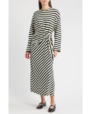 FRNCH Fenouil Directional Stripe Long Sleeve Dress - White