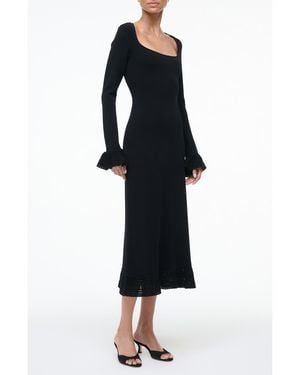 STAUD Shelley Lace & Ruffle Long Sleeve Midi Dress - Black
