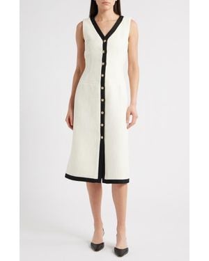ZOE AND CLAIRE Contrast Trim Sleeveless Tweed Dress - White