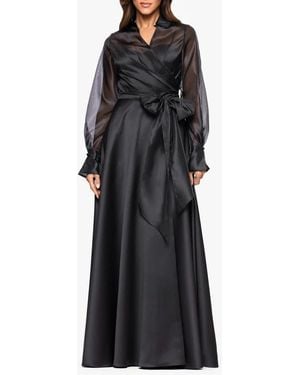 Xscape Evenings Long Sleeve Organza A-Line Gown - Black