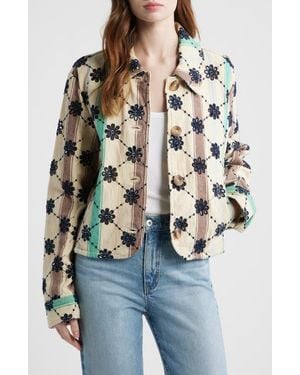 Free People Cassie Mod Stripe Eyelet Cotton Jacket - White