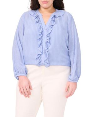 Halogen® Ruffle Placket Button-Up Shirt - Blue