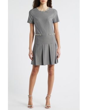 Eliza J Bejeweled Short Sleeve Drop Waist Dress - Gray