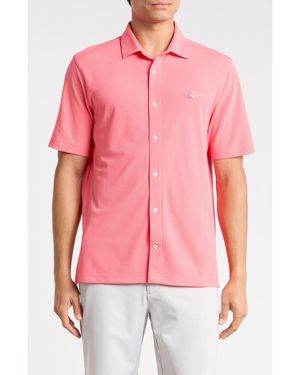 Greg Norman Stretch Piqué Button Front Shirt - Pink