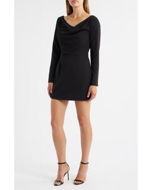 Black Halo Asymmetric Neck Long Sleeve Minidress - Black