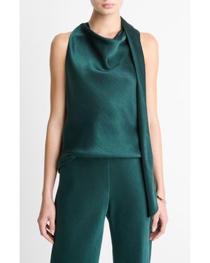 Vince Sleeveless Scarf Satin Top - Green