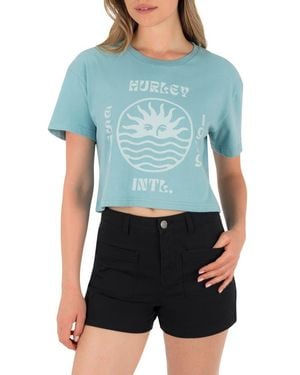 Hurley Bliss Boxy Crop Cotton Graphic T-Shirt - Blue
