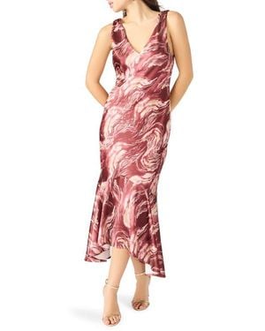 Steve Madden Cade Marbleized Print Satin High-Low Dress - Red