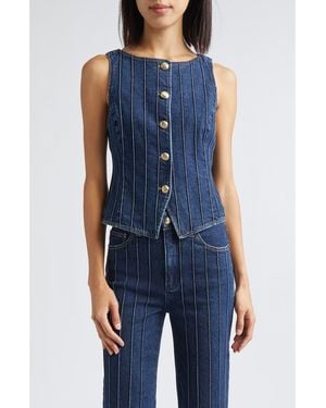Cinq À Sept Camen Pintuck Detail Denim Vest - Blue
