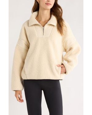 Zella Snowday Faux Shearling Quarter Zip Pullover - Natural