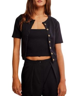 Free People Twosie Cotton Blend Rib Cardigan & Tank Set - Black