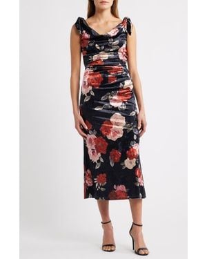 Lulus Teagan Floral Print Off The Shoulder Velvet Dress - Red