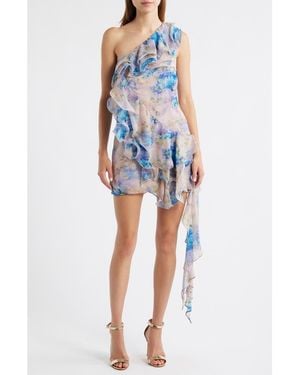Elliatt Briony Floral One-Shoulder Minidress - Blue