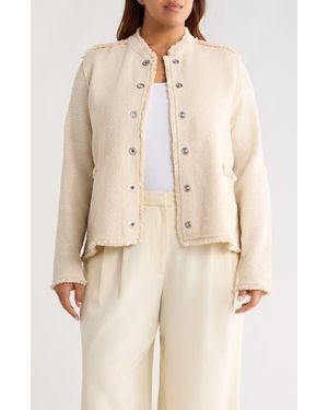 NIC+ZOE Fringe Mixed Knit Military Jacket - Natural