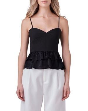 Endless Rose Mixed Media Layered Ruffle Camisole - Black