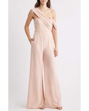 Black Halo Evelina Draped Off The Shoulder Wide Leg Jumpsuit - Pink