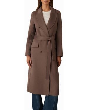 Reiss Maeve Belted Double Breasted Wool Blend Coat - Brown