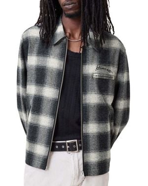 AllSaints Ellis Ombré Check Cotton Flannel Zip-Up Shirt Jacket - Black