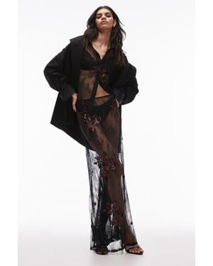 TOPSHOP Embellished Lace Maxi Skirt - Black