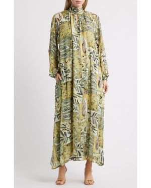 MELLODAY Botanical Tie-Neck Maxi Dress - Green