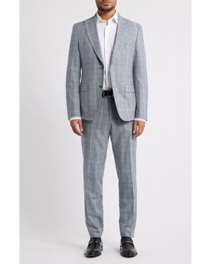 BOSS Huge Slim Fit Glen Check Wool Suit - Gray