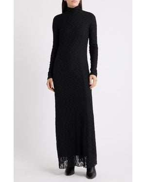 Rag & Bone Ellie Lace Long Sleeve Turtleneck Maxi Dress - Black