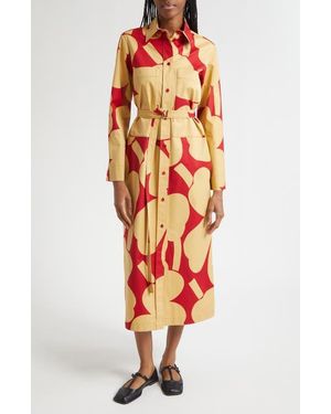 Marimekko Molla Unikko Floral Long Sleeve Twill Shirtdress - Orange