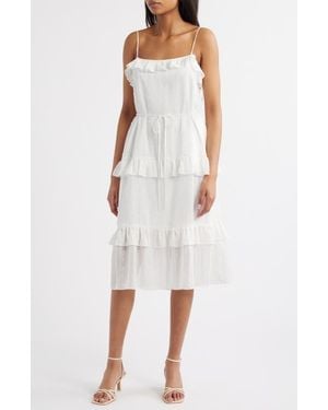 Julia Jordan Ruffle Clip Dot Tie Strap Midi Dress - White